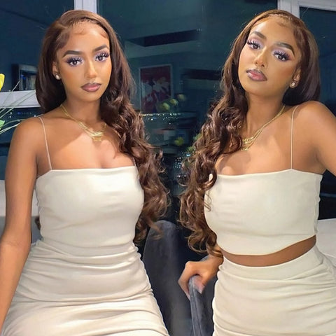 Chocolate Brown Lace Front Wig Pre Plucked Body Wave Human Hair Wig Transparent 13x4 Lace Frontal Wigs Chocolate Brown Lace Front Wig Pre Plucked Body Wave Human Hair Wig Transparent 13x4 Lace Frontal Wigs