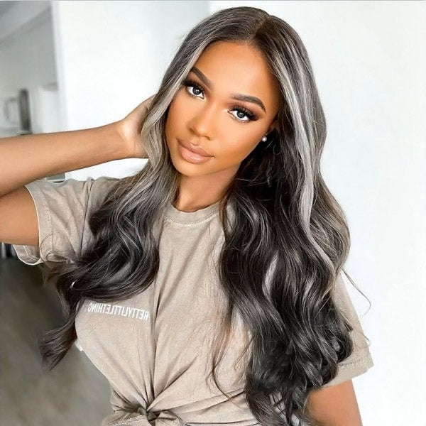 Platinum Blonde Grey Highlights Body Wave Lace Front Wigs 13x4 Frontal Human Hair Wigs Platinum Blonde Grey Highlights Body Wave Lace Front Wigs 13x4 Frontal Human Hair Wigs