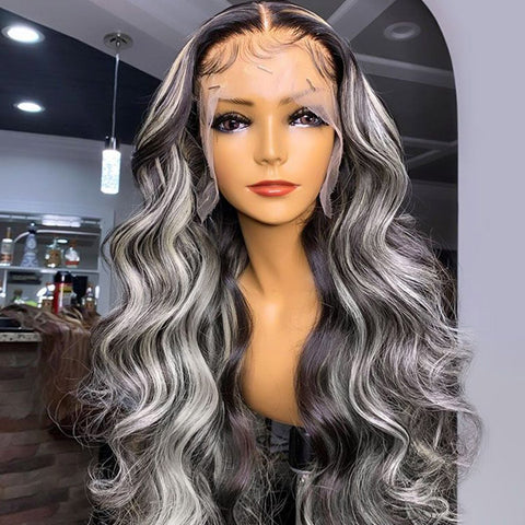 Platinum Blonde Grey Highlights Body Wave Lace Front Wigs 13x4 Frontal Human Hair Wigs Platinum Blonde Grey Highlights Body Wave Lace Front Wigs 13x4 Frontal Human Hair Wigs
