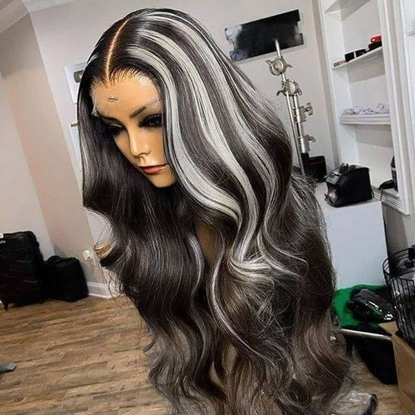 Platinum Blonde Grey Highlights Body Wave Lace Front Wigs 13x4 Frontal Human Hair Wigs Platinum Blonde Grey Highlights Body Wave Lace Front Wigs 13x4 Frontal Human Hair Wigs