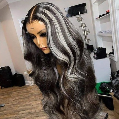 Platinum Blonde Grey Highlights Body Wave Lace Front Wigs 13x4 Frontal Human Hair Wigs Platinum Blonde Grey Highlights Body Wave Lace Front Wigs 13x4 Frontal Human Hair Wigs