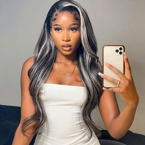 Platinum Blonde Grey Highlights Body Wave Lace Front Wigs 13x4 Frontal Human Hair Wigs Platinum Blonde Grey Highlights Body Wave Lace Front Wigs 13x4 Frontal Human Hair Wigs
