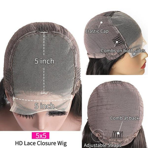 5x5 HD Lace Closure Wig Loose Deep Wave Glueless Wigs 30 inch Human Hair Wigs