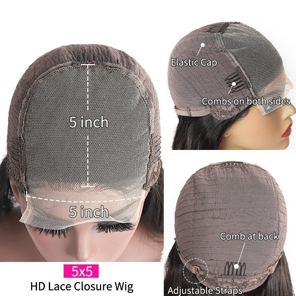 5x5 Closure Wig Transparent HD Glueless Wigs Deep Wave Human Hair Wig