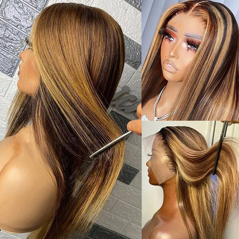 13x4 Lace Frontal Wig Highlight Lace Front Wig Straight Human Hair Wigs Highlight Frontal Wig