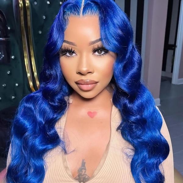 Blue Body Wave Human Hair Wigs 13x4 Lace Front Wig Transparent Lace Frontal Wig