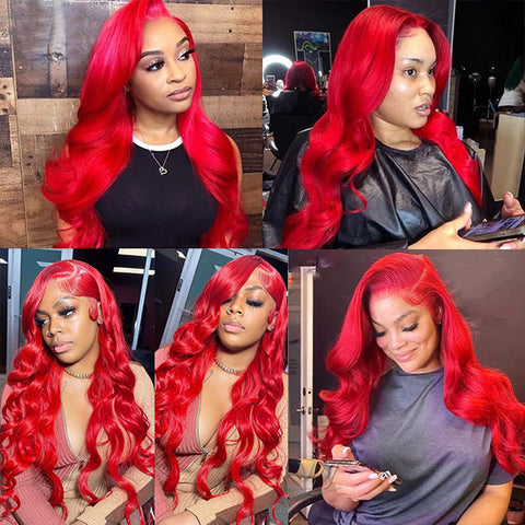 Red Body Wave 13x4 HD Lace Front Wigs Colored Human Hair Wigs