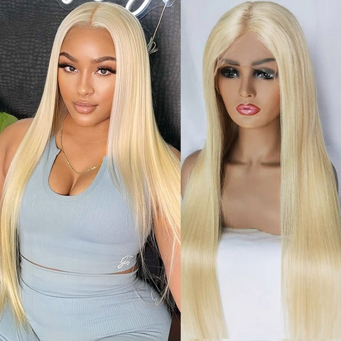613 Blonde Hair Straight Human Hair Wigs HD T Part Lace Wigs for Women