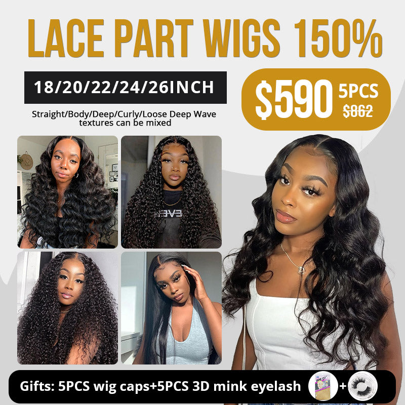 Lace Part Wigs Human Hair HD T Part Wig 5PCS 18 20 22 24 26 Inch