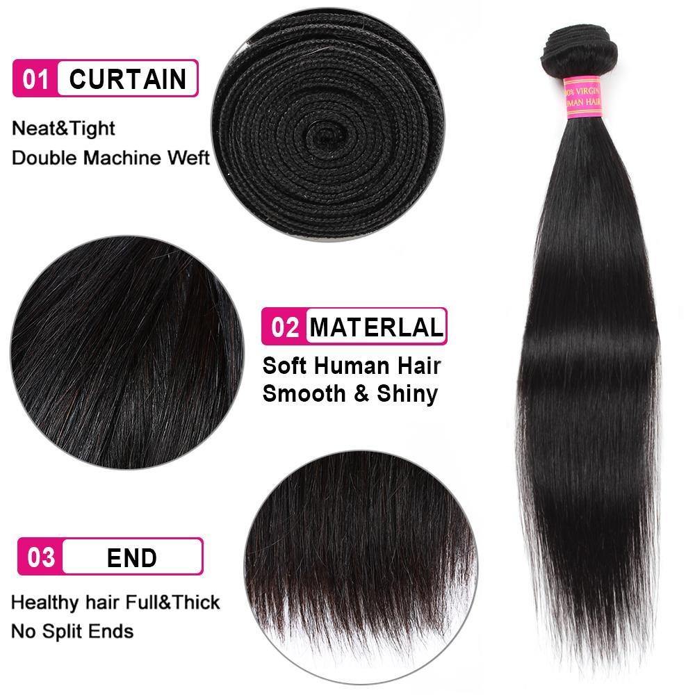 100% 10A Virgin Indian Straight Human Hair 3 Bundles - MeetuHair