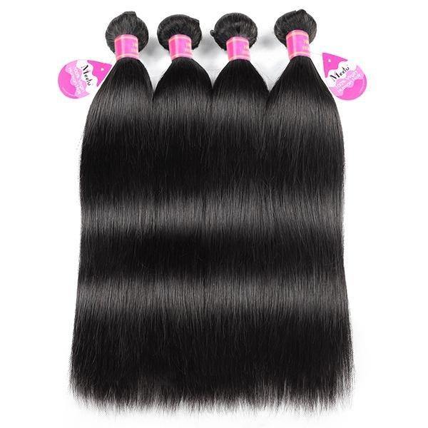 10A Brazilian Straight Virgin Human Hair 4 Bundles with 4*4 Lace Closure - MeetuHair