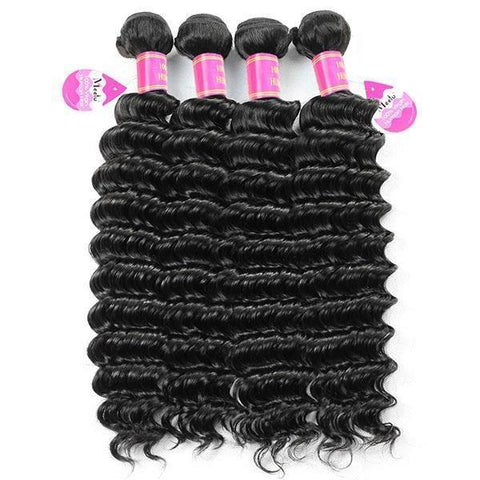 10A Deep Wave 4 Bundles with 13*4 Lace Frontal Virgin Brazilian Human Hair Weave - MeetuHair