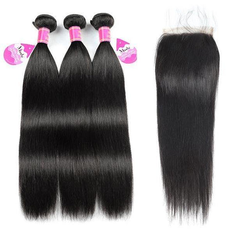 10A Straight Hair Weave 3 Bundles with 5*5 Transparent Lace Closure Meetu Hair - MeetuHair