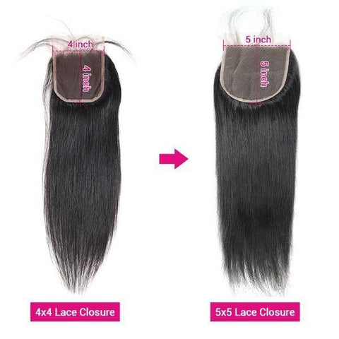 10A Straight Hair Weave 3 Bundles with 5*5 Transparent Lace Closure Meetu Hair - MeetuHair