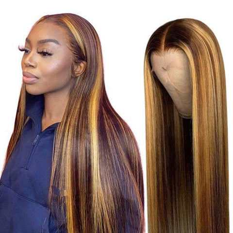 13x4 Lace Front Wig Highlighted Hair Lace Wig Straight Hair Human Hair Wigs - MeetuHair