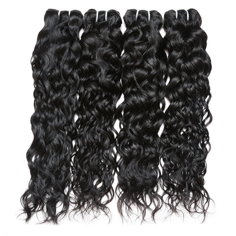 Water Wave Human Hair 4 Bundles with 4*4 Closure 10A Virgin Human Hair