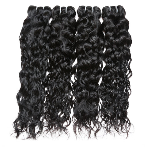 Water Wave Human Hair 4 Bundles with 4*4 Closure 10A Virgin Peruvian Hair