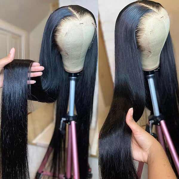 Glueless Wigs 4x4 Lace Closure Wig Bone Straight Human Hair Wigs Dome Cap No Glue