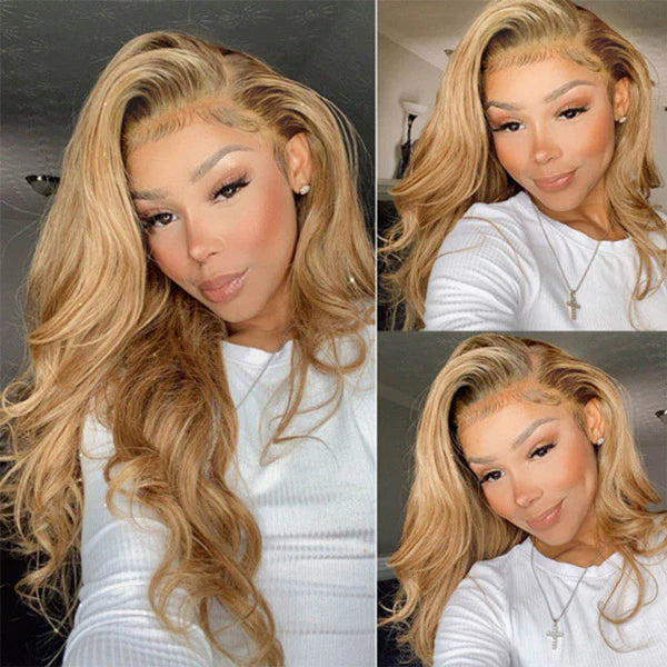 Honey Blonde #27 Body Wave 13x4 HD Lace Front Wigs Colored Human Hair Wigs 32 Inch