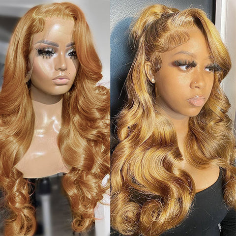 Honey Blonde #27 Body Wave 13x4 HD Lace Front Wigs Colored Human Hair Wigs 32 Inch