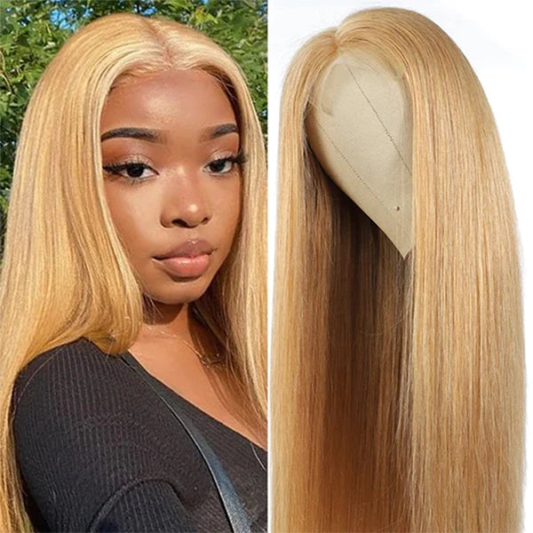 Honey Blonde Straight Lace Front Wig #27 Colored Transparent 13x4 Frontal Wig