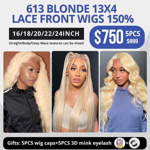 613 Blonde 13x4 Lace Front Wig Human Hair Wholesale Deal 5PCS 16 18 20 22 24 Inch