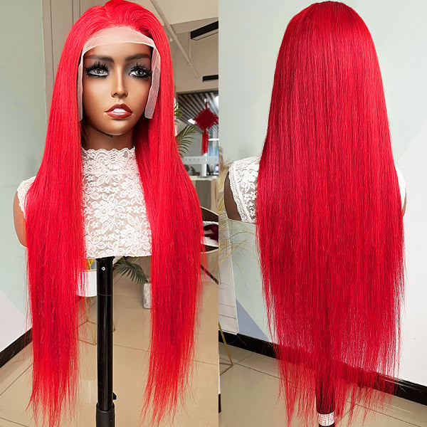 Red Human Hair Wig Straight Hair HD 13x4 Lace Frontal Wigs