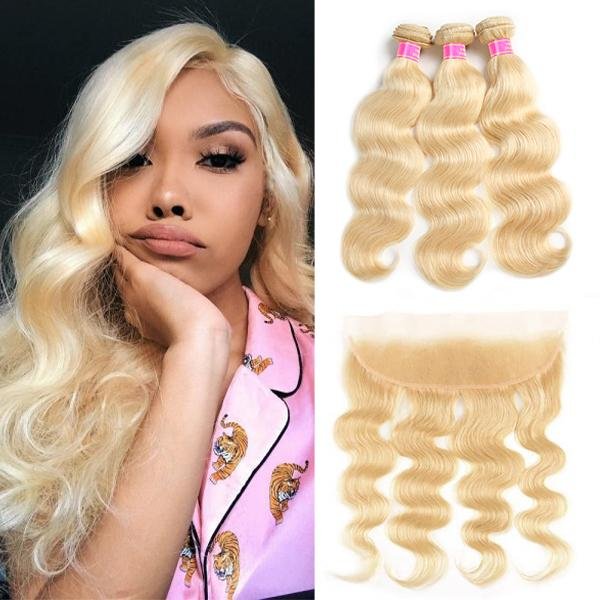 613 Blonde Color Body Wave Hair 3 Bundles with 13x4 Lace Frontal - MeetuHair