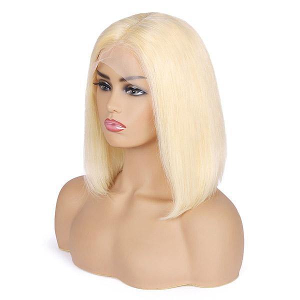613 Blonde Color Lace Frontal Wig T part Short Bob Straight Hair Wig - MeetuHair