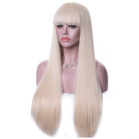 613 Blonde Wig 28 inch Long Straight Hair Wig with Bangs Synthetic Halloween Wig - MeetuHair