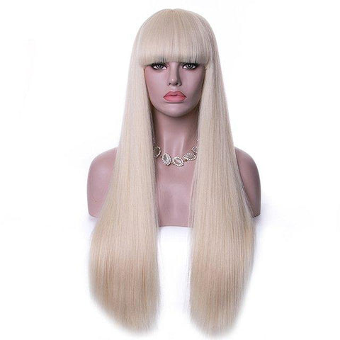 613 Blonde Wig 28 inch Long Straight Hair Wig with Bangs Synthetic Halloween Wig - MeetuHair