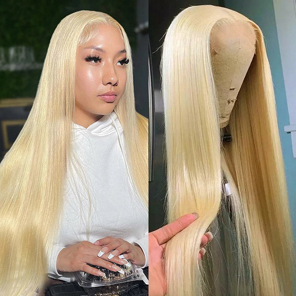 613 Blonde Wig 4x4 Lace Closure Wig Honey Blonde Straight Human Hair Wigs