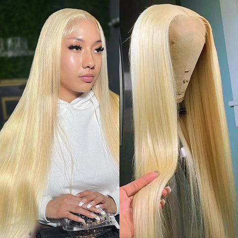 613 Blonde Hair Straight Human Hair Wigs HD T Part Lace Wigs for Women