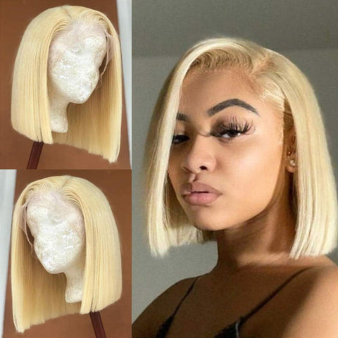 613 Blonde Bob Wigs Straight Human Hair Wig 13x4 Blonde Lace Front Wigs