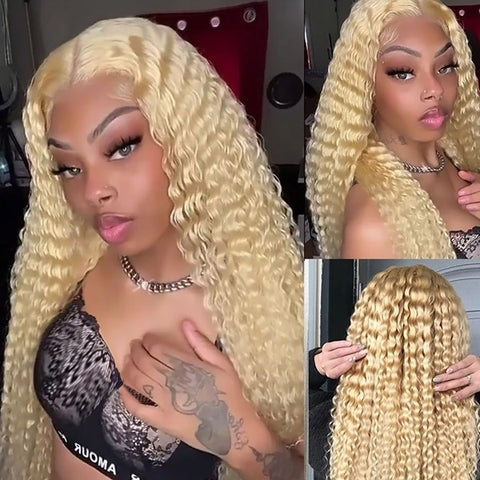 613 Blonde Human Hair Wig Deep Wave Lace Front Wig Hd Transparent 13x4 Frontal Wigs