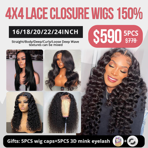 4x4 Lace Closure Wigs Human Hair Wig Wholesale Deal 16 18 20 22 24 Inch