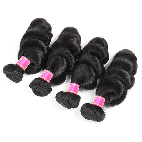 Meetu 10A Peruvian Human Hair 4 Bundles Loose Wave Virgin Remy Human Hair Bundles