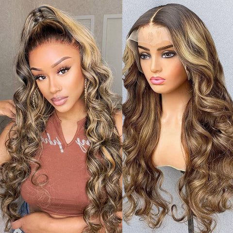 Blonde Highlighted Wigs 13x4 Lace Front Wig Body Wave Hair Wig HD Lace Frontal Wig