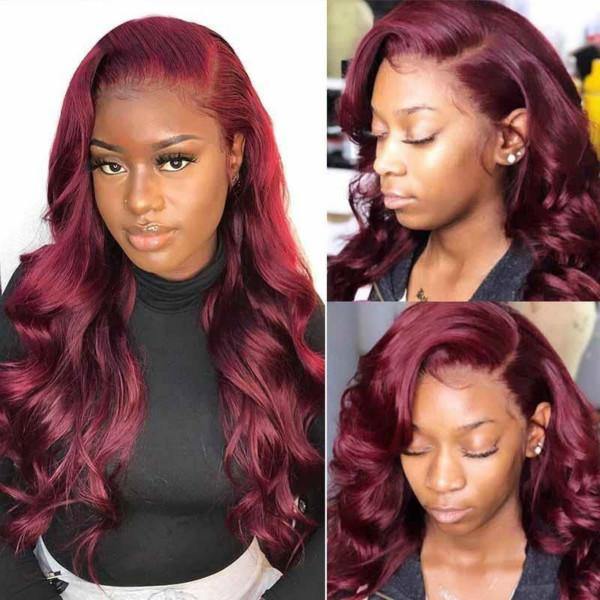 Burgundy 99J Lace Front Wigs Human Hair 13X4 Body Wave Lace Front Wigs For  Black Women Glueless 10A Wigs Human Hair Pre Plucked With Baby Hair 200%  Density (28inch, 13x4Burgundy) 