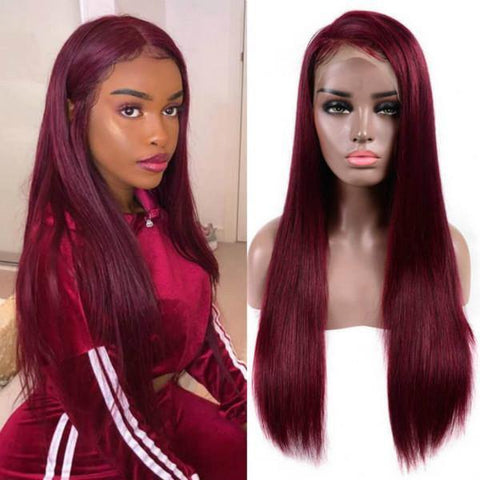 99J Burgundy Lace Wigs Straight Hair 13x4 Lace Front Human Hair Wigs - MeetuHair