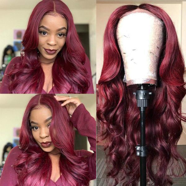 99J Color Transparent Lace Wig Body Wave Hair Lace Front Wig T Part Wig - MeetuHair