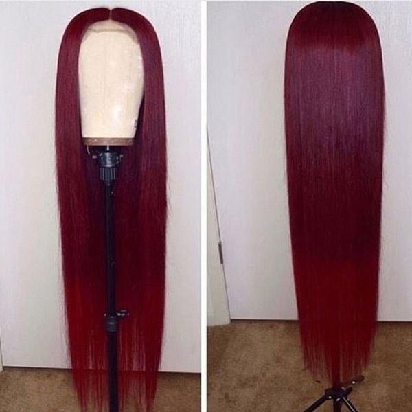 Burgundy Straight Wig 99J Human Hair Wig T Part Lace Wig