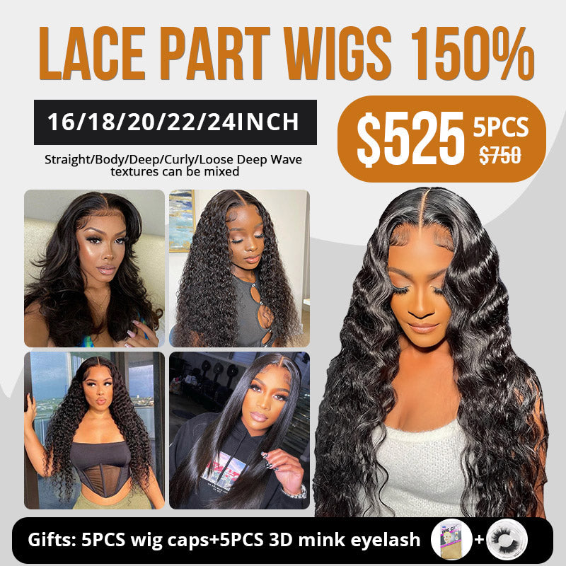 HD Lace Part Wigs Human Hair T Part Wig 5PCS 16 18 20 22 24 Inch