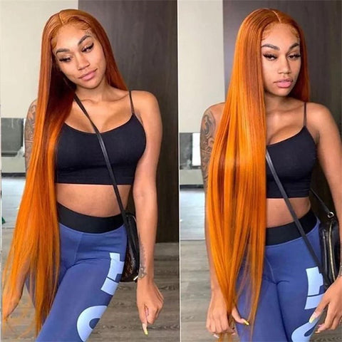 Orange Ginger Lace Wig Straight Human Hair HD Lace Wigs T Part Lace Wigs