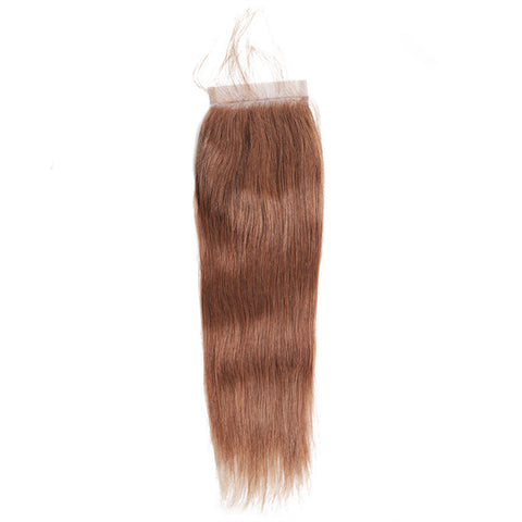 #4 Brown Color Straight Virgin Hair 3 Bundles With 4x4 Lace Closure