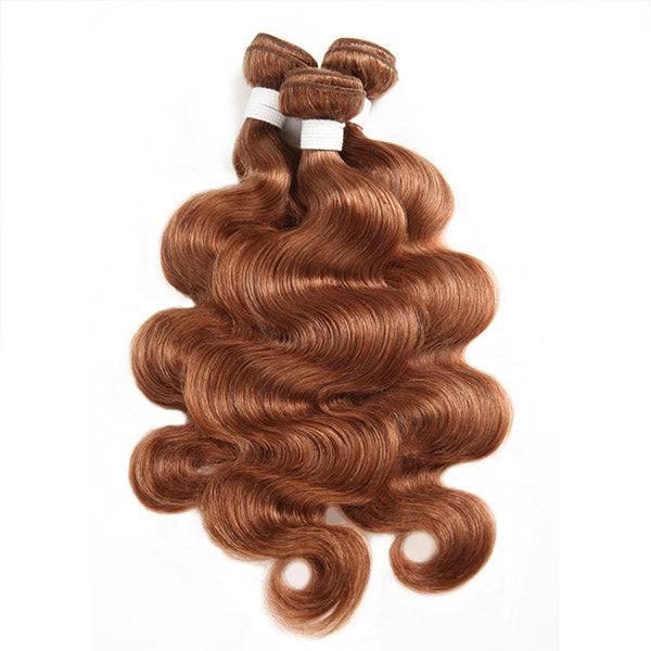 #4 Brown Body Wave Human Hair 3 Bundles With 4x4 Lace Closure