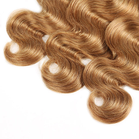 Honey Blonde Body Wave Hair Weave #27 Color Human Hair 3 Bundles