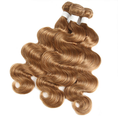 Honey Blonde Body Wave Hair Weave #27 Color Human Hair 3 Bundles