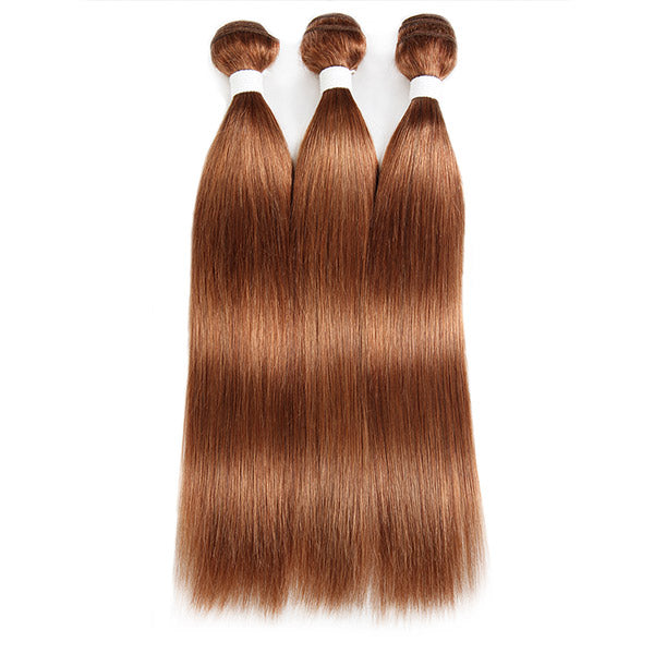 #4 Brown Color Straight Hair Weaves Virgin Human Hair 3 Bundles