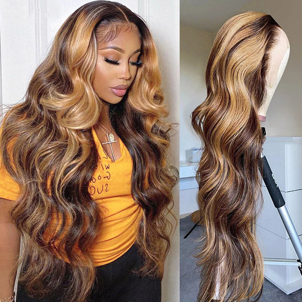 T Part Wig Body Wave Hair Highlight Wig Human Hair Lace Front Wigs